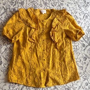 Sezane Yellow Lace Ruffle Blouse